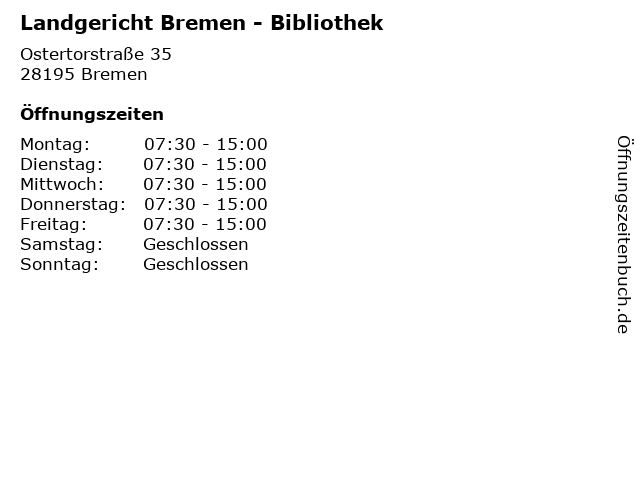 Landgericht Bremen - Bibliothek in Bremen: Adresse und Öffnungszeiten