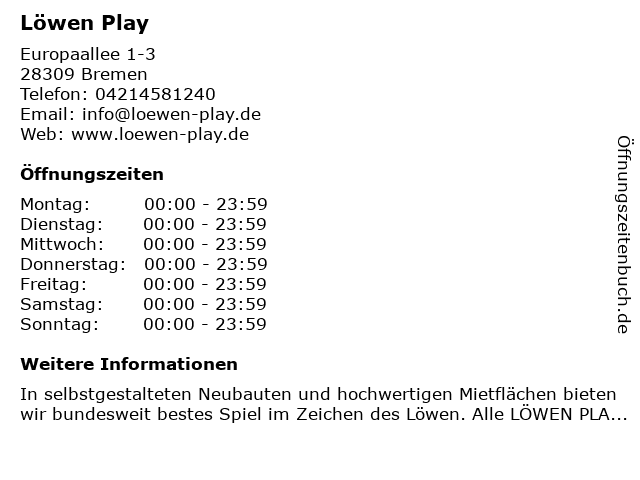 Löwen Play in Bremen: Adresse und Öffnungszeiten