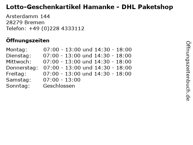 Lotto-Geschenkartikel Hamanke - DHL Paketshop in Bremen: Adresse und Öffnungszeiten