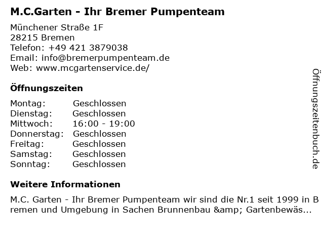 M.C.Garten - Ihr Bremer Pumpenteam in Bremen: Adresse und Öffnungszeiten