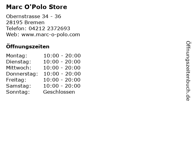 Marc O'Polo Store in Bremen: Adresse und Öffnungszeiten