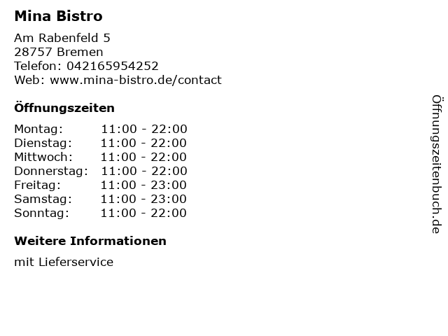 Mina Bistro in Bremen: Adresse und Öffnungszeiten