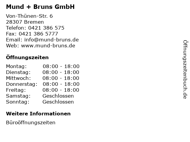 Mund + Bruns GmbH in Bremen: Adresse und Öffnungszeiten