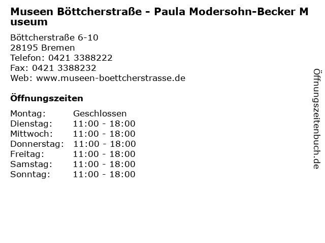 Museen Böttcherstraße - Paula Modersohn-Becker Museum in Bremen: Adresse und Öffnungszeiten