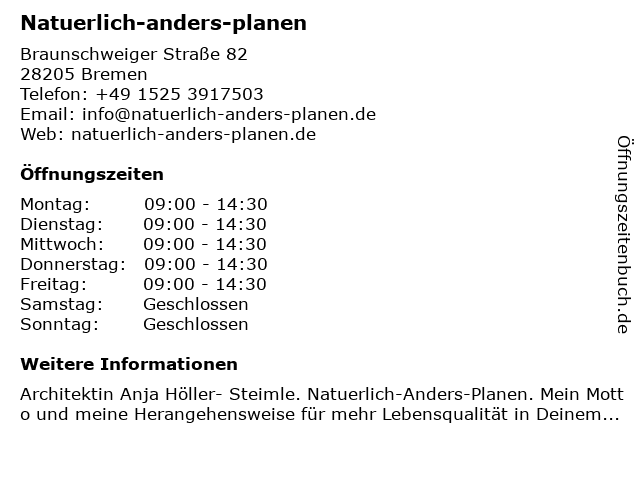 Natuerlich-anders-planen in Bremen: Adresse und Öffnungszeiten
