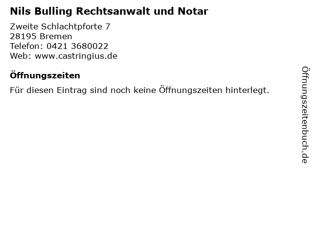 Nils Bulling Rechtsanwalt und Notar in Bremen: Adresse und Öffnungszeiten