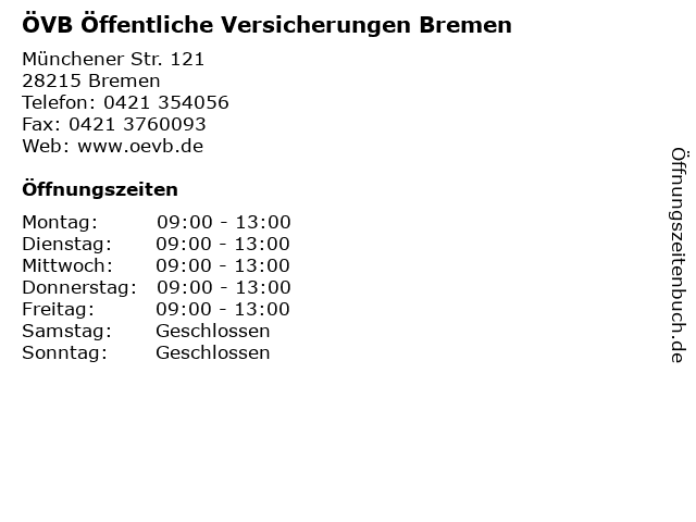 ÖVB Öffentliche Versicherungen Bremen in Bremen: Adresse und Öffnungszeiten