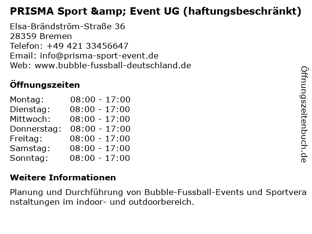 PRISMA Sport & Event UG (haftungsbeschränkt) in Bremen: Adresse und Öffnungszeiten