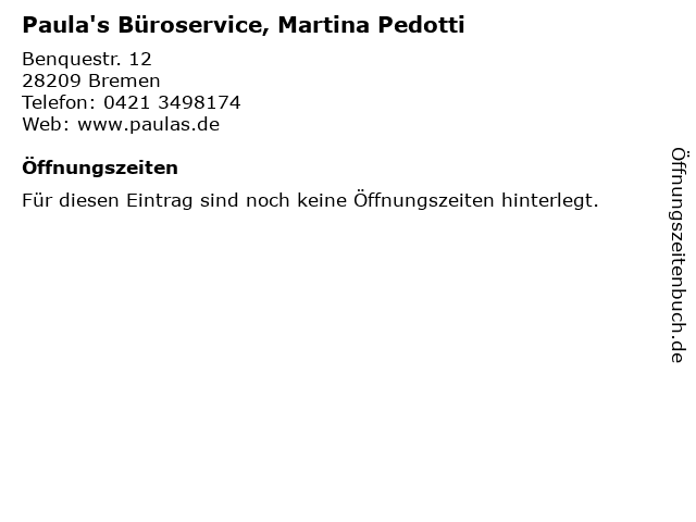 Paula's Büroservice, Martina Pedotti in Bremen: Adresse und Öffnungszeiten