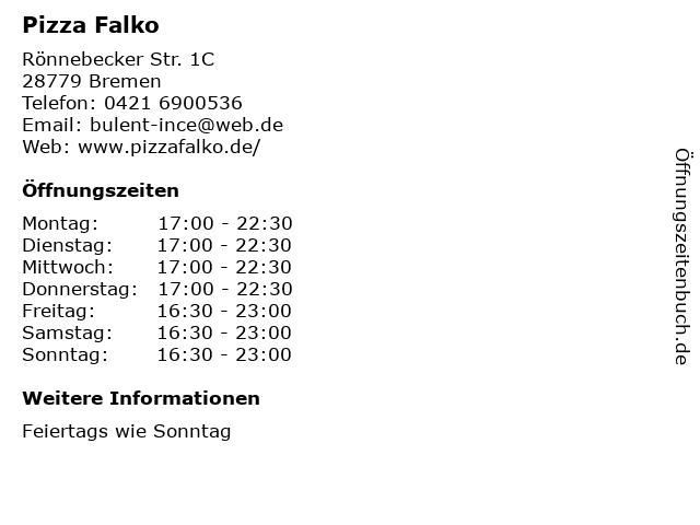 Pizza Falko in Bremen: Adresse und Öffnungszeiten