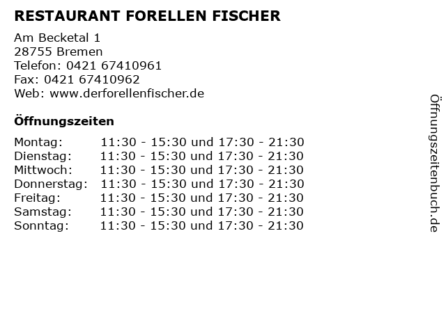 RESTAURANT FORELLEN FISCHER in Bremen: Adresse und Öffnungszeiten