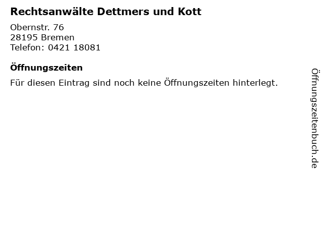 Rechtsanwälte Dettmers und Kott in Bremen: Adresse und Öffnungszeiten