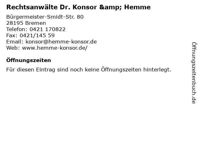 Rechtsanwälte Dr. Konsor & Hemme in Bremen: Adresse und Öffnungszeiten