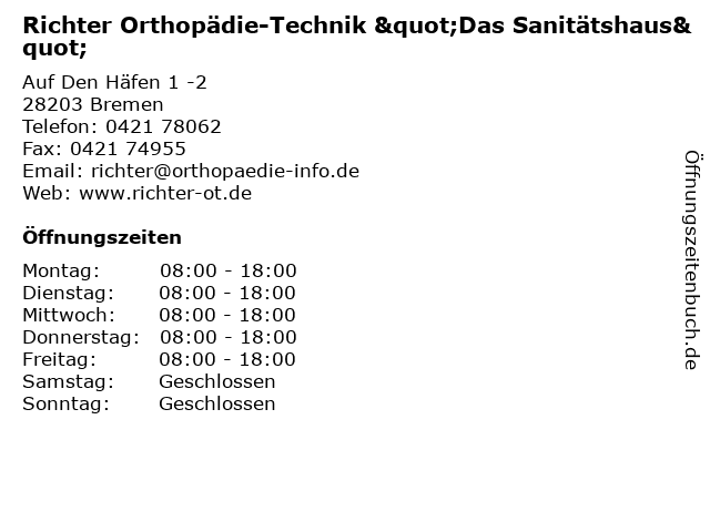 Richter Orthopädie-Technik "Das Sanitätshaus" in Bremen: Adresse und Öffnungszeiten