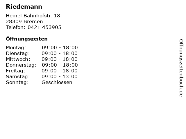 Riedemann in Bremen: Adresse und Öffnungszeiten