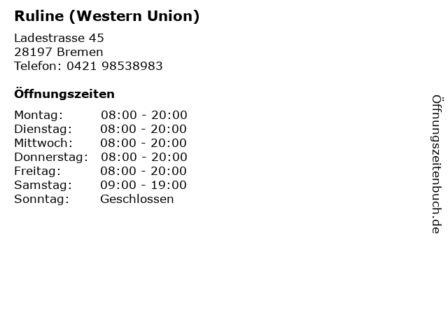 Ruline (Western Union) in Bremen: Adresse und Öffnungszeiten