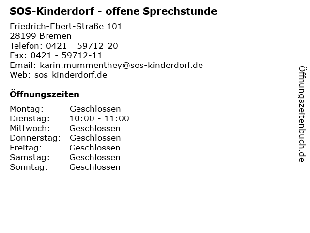 SOS-Kinderdorf - offene Sprechstunde in Bremen: Adresse und Öffnungszeiten