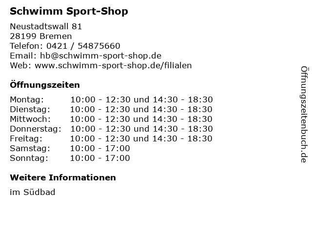 Schwimm Sport-Shop in Bremen: Adresse und Öffnungszeiten