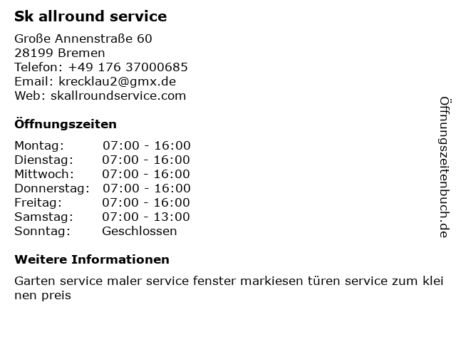 Sk allround service in Bremen: Adresse und Öffnungszeiten