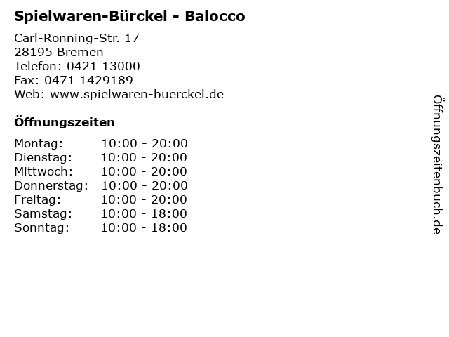 Spielwaren-Bürckel - Balocco in Bremen: Adresse und Öffnungszeiten