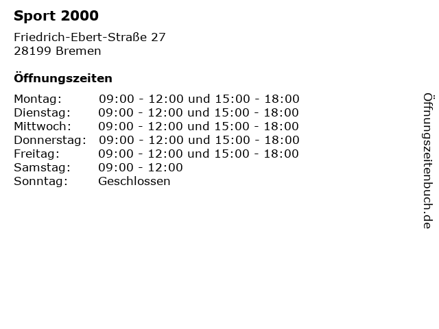Sport 2000 in Bremen: Adresse und Öffnungszeiten
