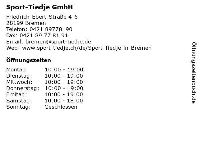 Sport-Tiedje GmbH in Bremen: Adresse und Öffnungszeiten
