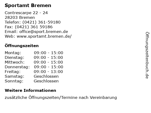 Sportamt Bremen in Bremen: Adresse und Öffnungszeiten