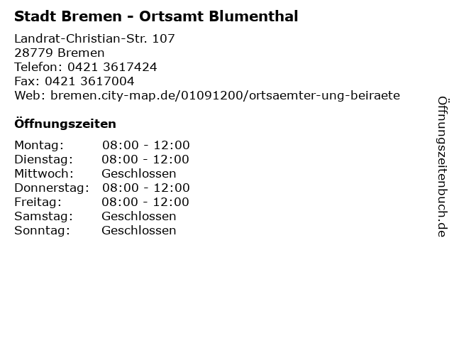 Stadt Bremen - Ortsamt Blumenthal in Bremen: Adresse und Öffnungszeiten