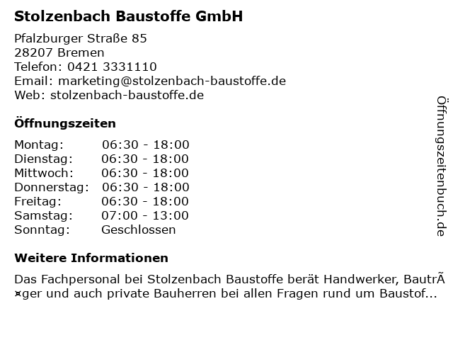 Stolzenbach Baustoffe GmbH in Bremen: Adresse und Öffnungszeiten