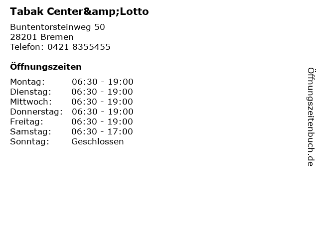 Tabak Center&Lotto in Bremen: Adresse und Öffnungszeiten