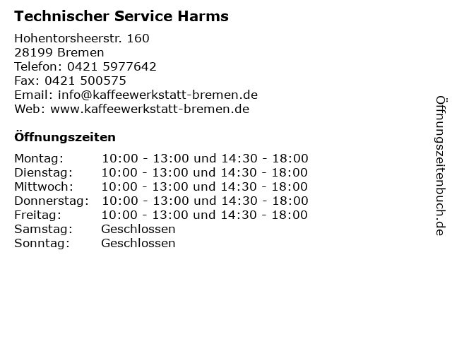 Technischer Service Harms in Bremen: Adresse und Öffnungszeiten