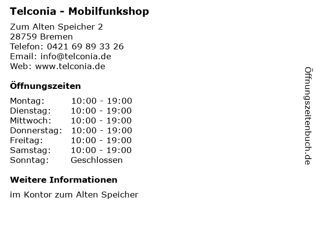Telconia - Mobilfunkshop in Bremen: Adresse und Öffnungszeiten