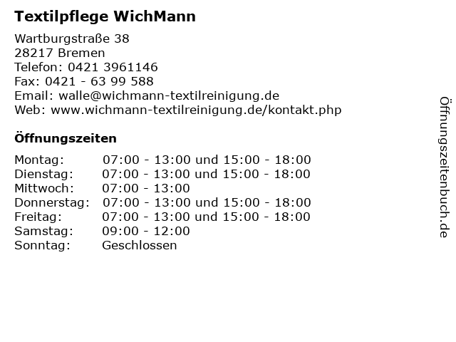 Textilpflege WichMann in Bremen: Adresse und Öffnungszeiten