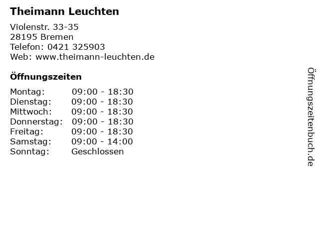 Theimann Leuchten in Bremen: Adresse und Öffnungszeiten