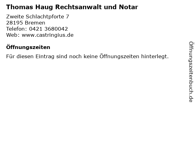 Thomas Haug Rechtsanwalt und Notar in Bremen: Adresse und Öffnungszeiten