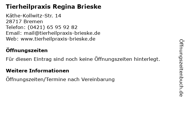 Tierheilpraxis Regina Brieske in Bremen: Adresse und Öffnungszeiten