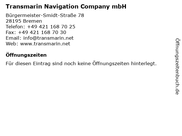 Transmarin Navigation Company mbH in Bremen: Adresse und Öffnungszeiten