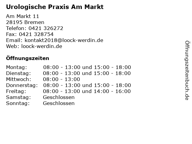 Urologische Praxis Am Markt in Bremen: Adresse und Öffnungszeiten