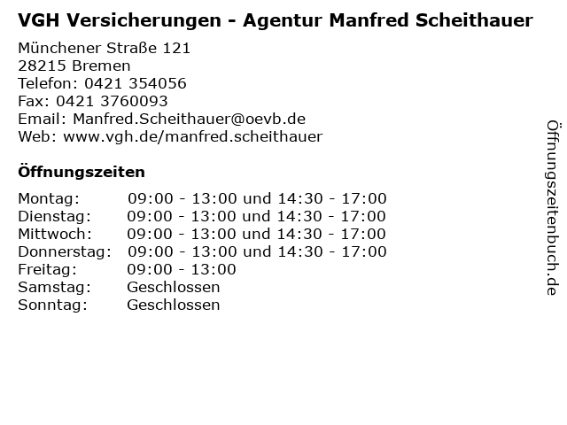 VGH Versicherungen - Agentur Manfred Scheithauer in Bremen: Adresse und Öffnungszeiten