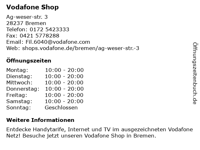 Vodafone Shop in Bremen: Adresse und Öffnungszeiten
