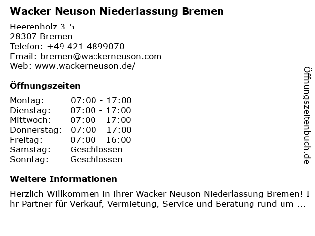 Wacker Neuson Niederlassung Bremen in Bremen: Adresse und Öffnungszeiten
