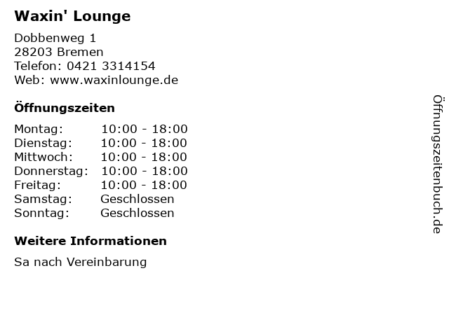 Waxin' Lounge in Bremen: Adresse und Öffnungszeiten