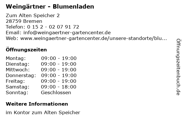 Weingärtner - Blumenladen in Bremen: Adresse und Öffnungszeiten