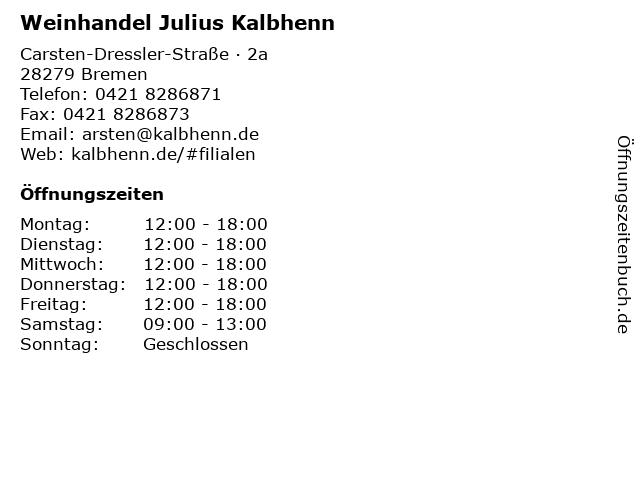 Weinhandel Julius Kalbhenn in Bremen: Adresse und Öffnungszeiten