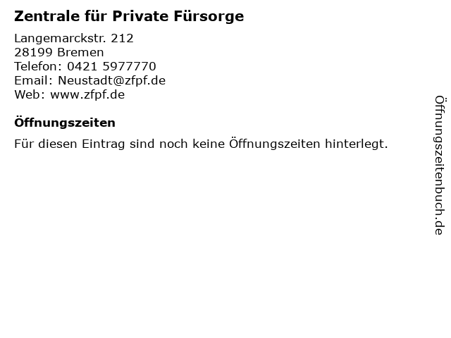 Zentrale für Private Fürsorge in Bremen: Adresse und Öffnungszeiten