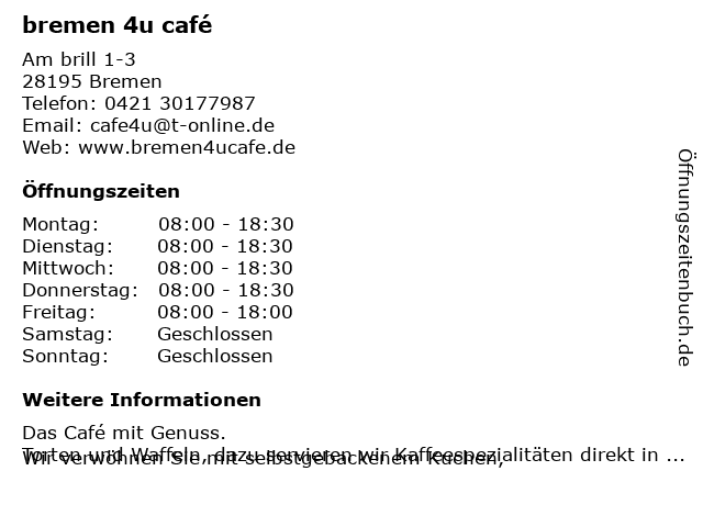 bremen 4u café in Bremen: Adresse und Öffnungszeiten