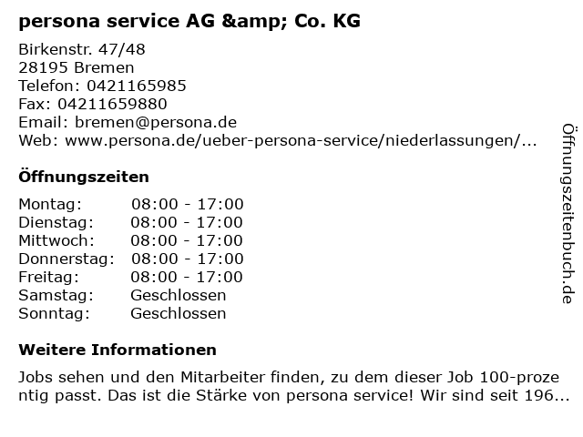 persona service AG & Co. KG in Bremen: Adresse und Öffnungszeiten