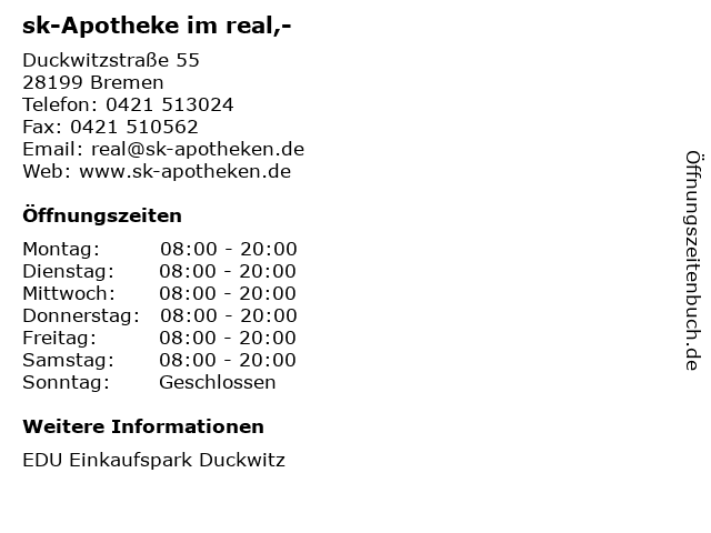 sk-Apotheke im real,- in Bremen: Adresse und Öffnungszeiten