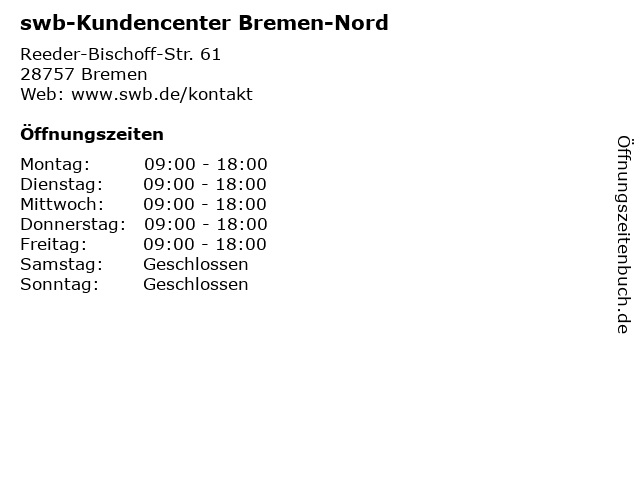 swb-Kundencenter Bremen-Nord in Bremen: Adresse und Öffnungszeiten