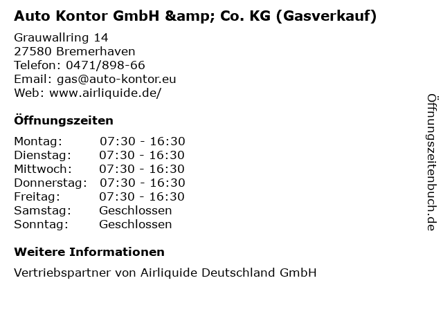 Auto Kontor GmbH & Co. KG (Gasverkauf) in Bremerhaven: Adresse und Öffnungszeiten